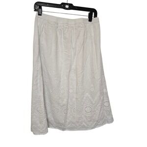 Womens Solid White Skirt Size Medium Flowy Eyeltes Knee Length